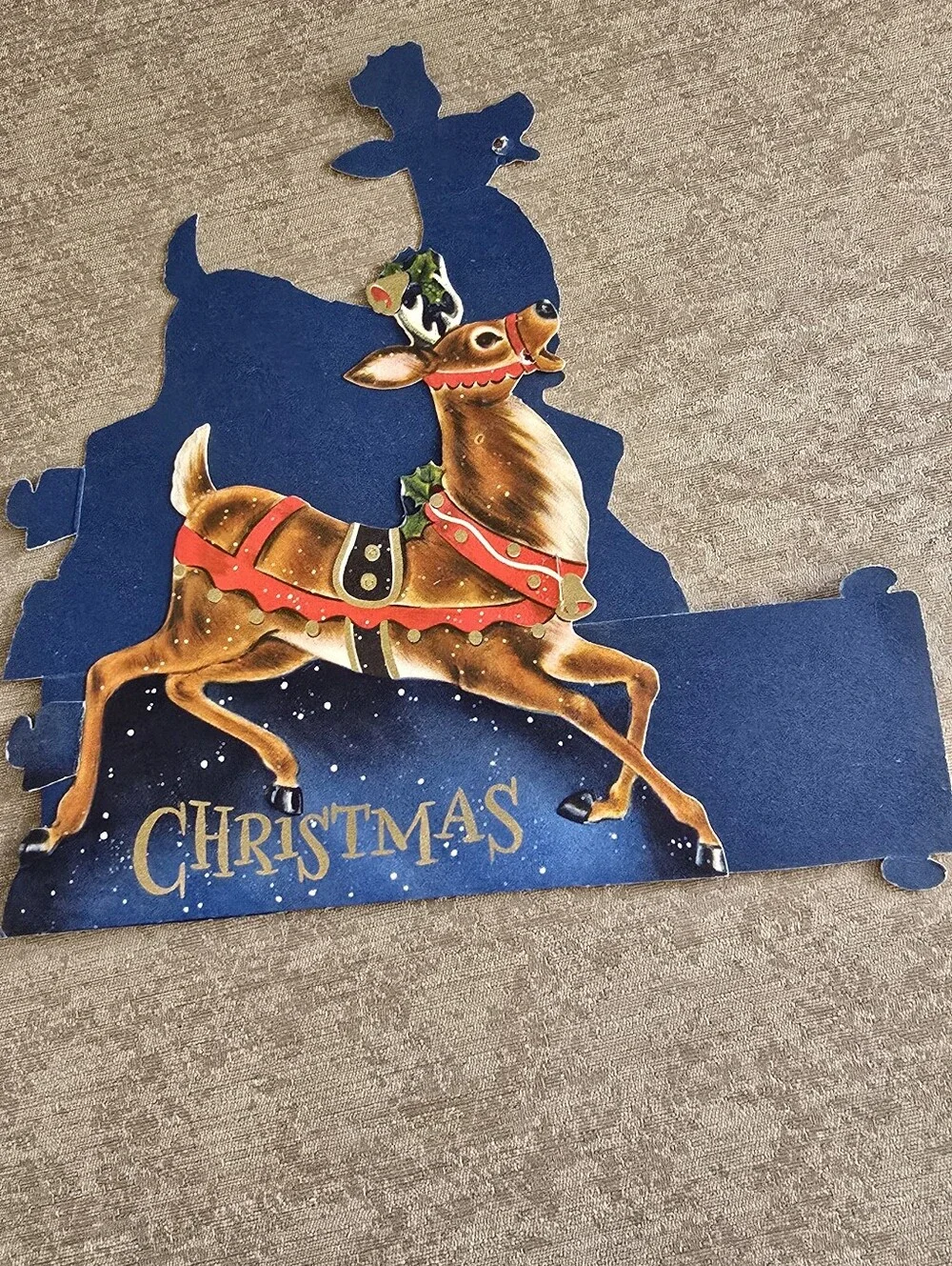 VTG 1954 Hallmark Christmas Sleigh Card Holder 4 pc Die Cut MISSING 1 READ